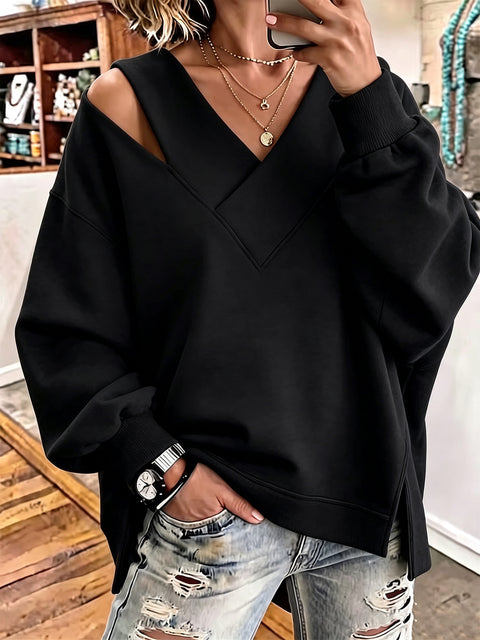 Open shoulder sweater autumn and winter new age-reducing foreign style V-neck leopard print long-sleeved top FF303328