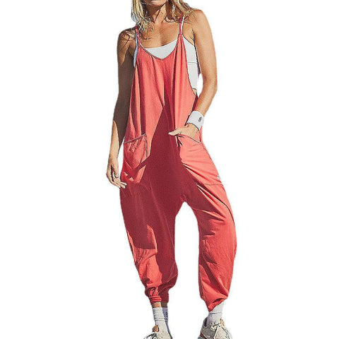 Einfarbiger Jumpsuit mit Reißverschlusstasche und Hosenträgern, dicke Hüfthose, m301068 