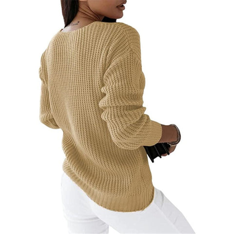 Pullover Damen Langarm V-Ausschnitt Einfarbig Twist Lässiger Strickpullover M300487 