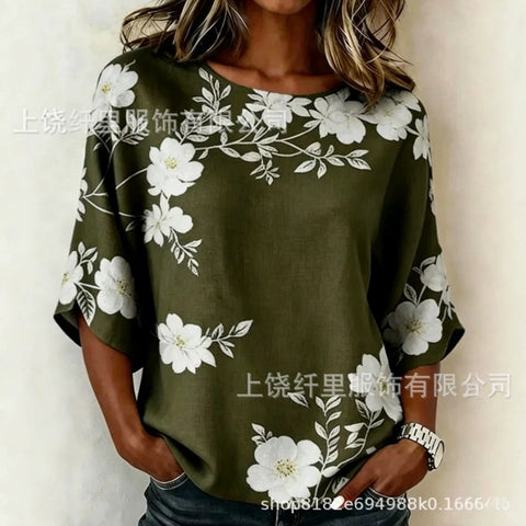 3D printed floral pattern loose versatile top m303041