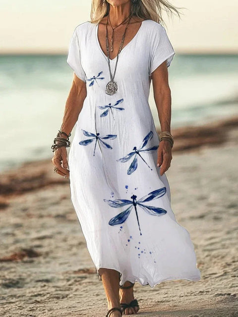 New 3D digital print ladies bohemian fashion V-neck dress summer m301249