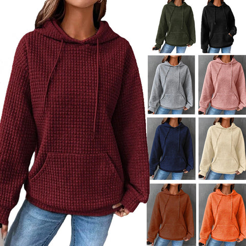 Loose pullover hooded long-sleeved sweater women's drawstring shoulder kangaroo pocket hoodie m301919