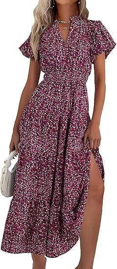 V-neck bubble pleated printed short sleeved dress m300104