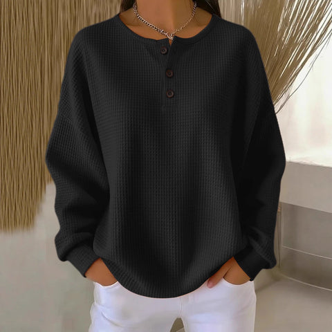 Crew neck waffle solid color pullover loose top FF303285