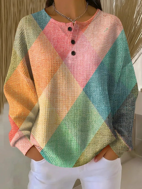 3D digital printing loose casual waffle stand-up collar long sleeve m303065
