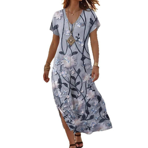 Kreative floral frauen sommer neue V-ausschnitt kurzarm kleid m301230 