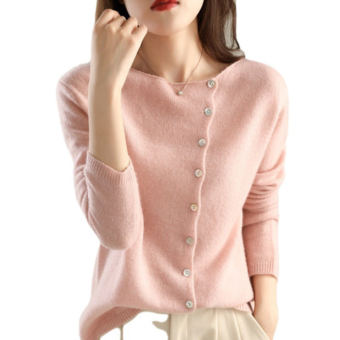 New knitted sweater single-breasted cardigan women's low round neck thin knitted outer m302094