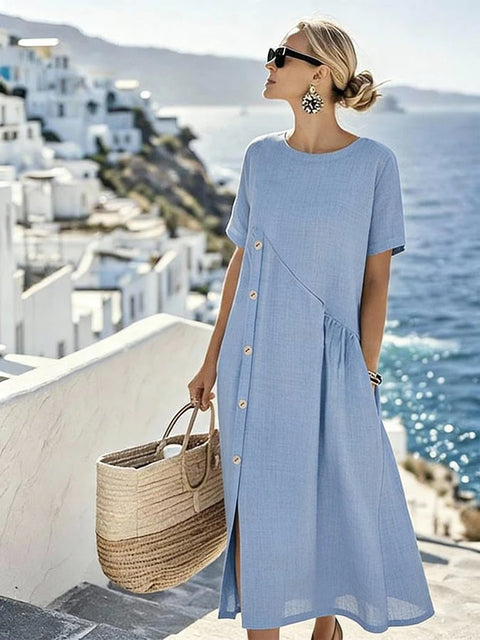 Casual button-down pocket mid-length dress m302438