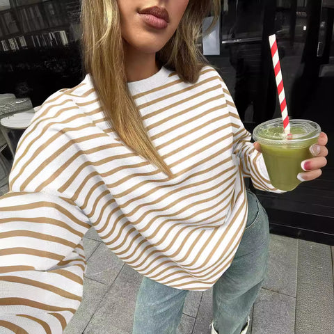 Herbst und Winter neue Farbe gestreiften Rundhalsausschnitt lose Sweatshirt Pullover m300527 