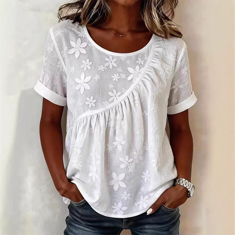 Women's Embroidery Design Crew Neck Short Sleeve m302736