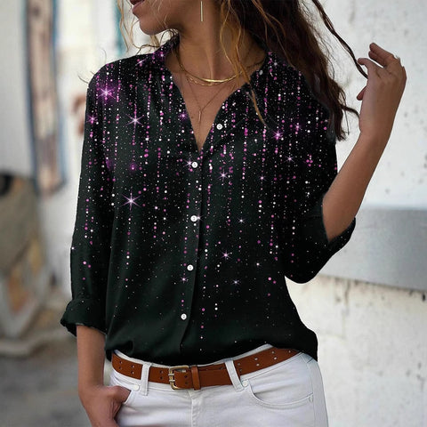 Long Sleeve Shirt 3D Sequin Gradient Print Loose Casual Top m302406