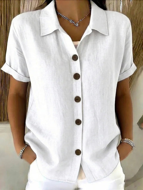 Casual and comfortable button-up cotton and linen women's short-sleeved shirt m302412