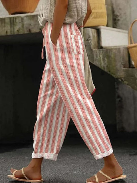 Normale Hosen mit Kordelzug und Taschen, mehrfarbiger Digitaldruck, Damenhose m301434 