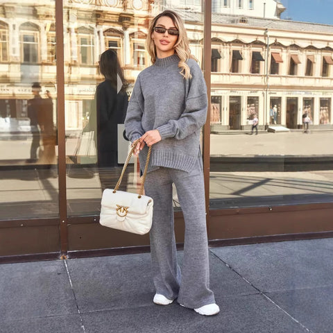 Turtleneck sweater set for women's autumn and winter new loose long-sleeved trousers knitted set for women m301787