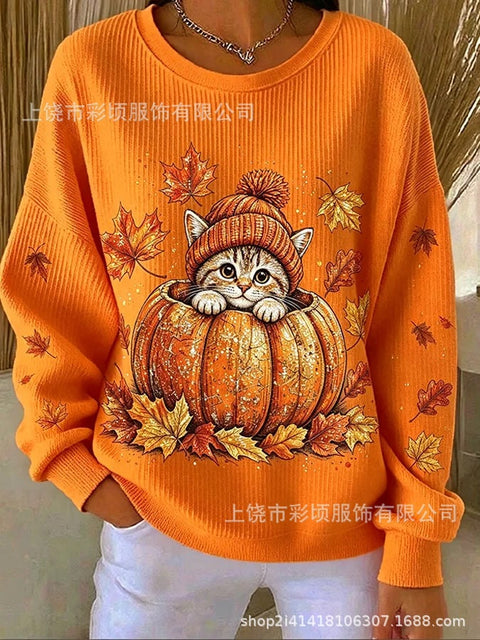 Autumn shoulder crew neck sweater 3D digital printing crew neck FF303419