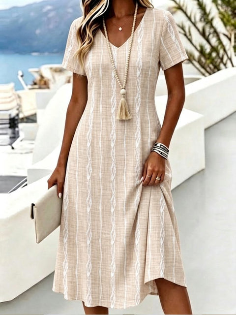 Printed women's v-neck short-sleeved temperament fashion dress m303046