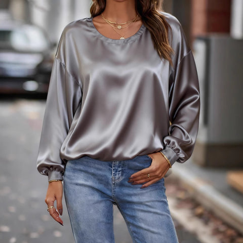 Casual Crew Neck Long Sleeve Pullover Loose Women's T-Shirt FF303117