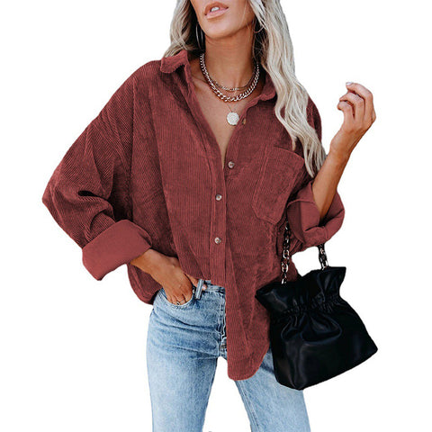Chemise ample décontractée en velours côtelé pour femme M300964 