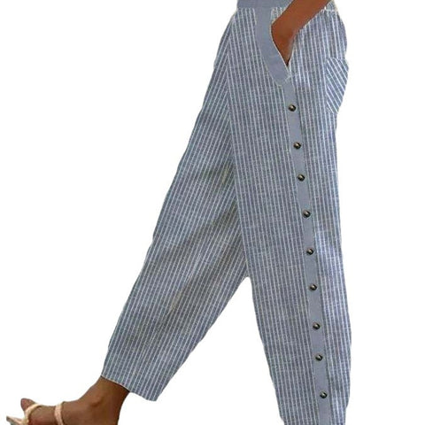 Pantalon neuf points à la mode, imprimé rayé, boutonné, taille élastique, m301458 