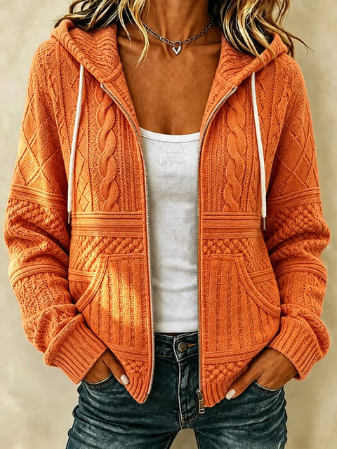 Floral elements 3D digital printing loose casual women's hooded zipper sweater FF303357