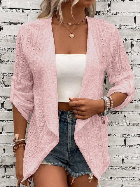 Einfarbige lässige Strickjacke für Damen mit mittleren Ärmeln m300422 