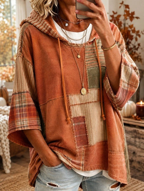 Autumn and winter women's new plaid contrasting color printing women's casual sweater FF303267