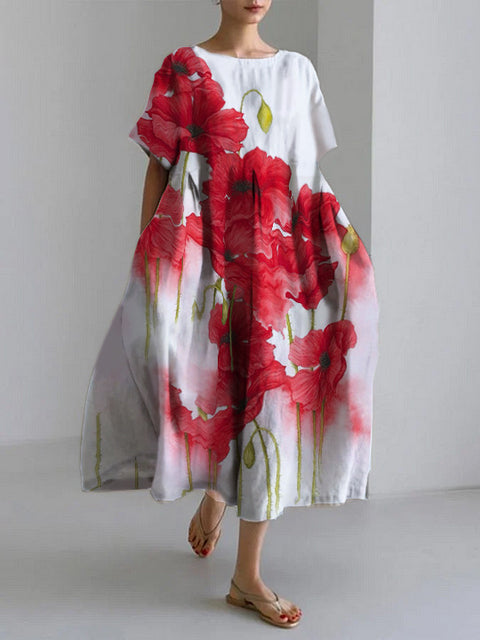 Women's loose crew neck fashion high-end short-sleeved printed dress m301052
