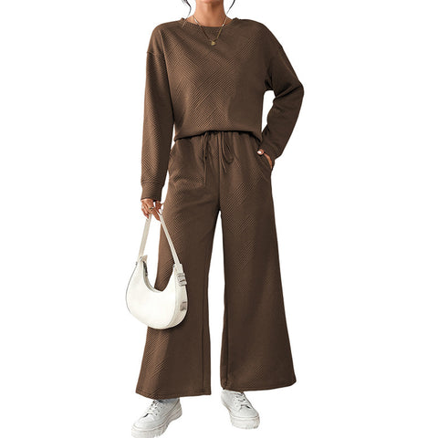 Loose and simple solid color casual suit women's autumn and winter new texture drawstring sportswear women's m301814