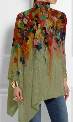 3D printing loose turtleneck urban casual women's T-shirt m302409