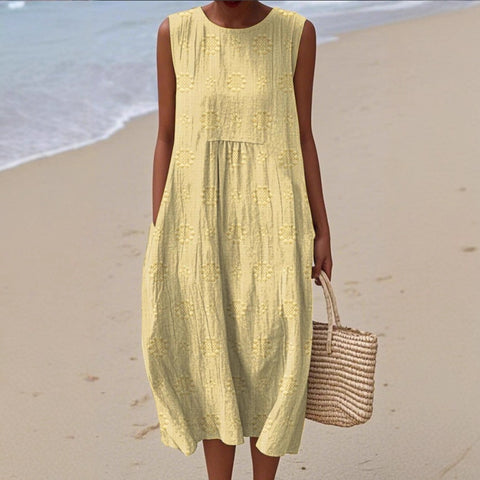 Summer sleeveless pocket casual print temperament long dress dress m302454