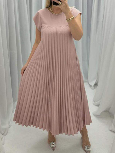 Robe plissée sans manches à col rond tendance m301308 
