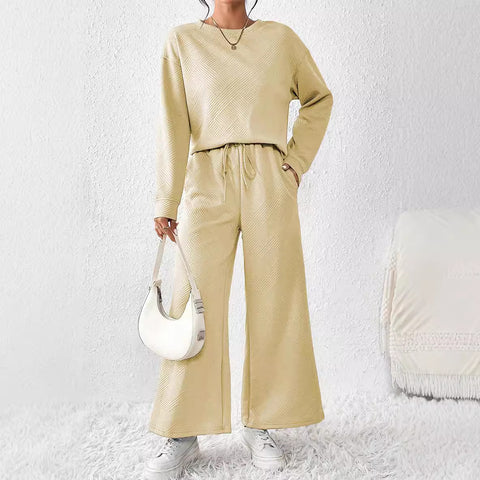 Loose and simple solid color casual suit women's autumn and winter new texture drawstring sportswear women's m301814