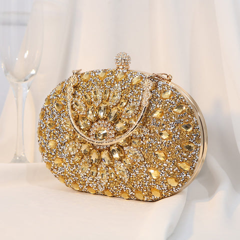 Sac à main avec fleur en alliage et diamants incrustés, sac de dîner m3331048