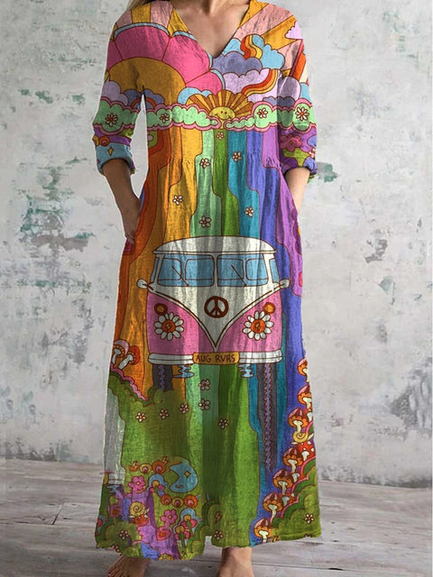 Women's fashion floral print medium and long dress m301039