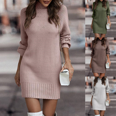 Net farbe langärmeligen mode rollkragenpullover frauen kleid m300497 
