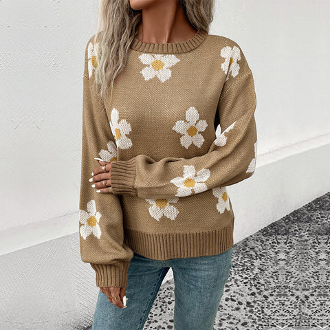 Mehrfarbiger modischer Langarm-Jacquardpullover für Damen m300625 