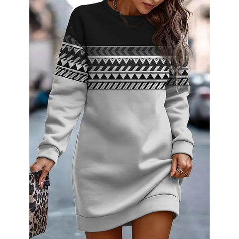 Pulloverkleid mit Rundhalsausschnitt und Print in Kontrastfarbe m300862 