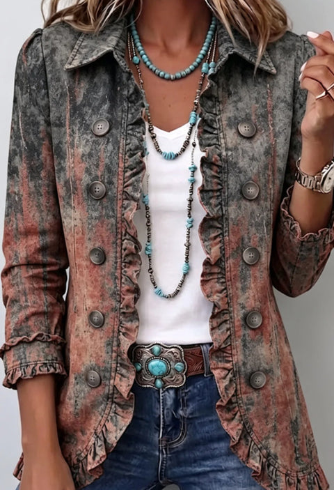 Women's fashion long-sleeved ruffle leaf open button cardigan FF303384 02