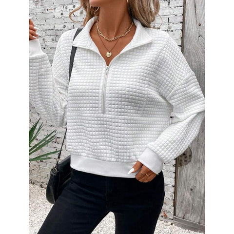 Einfarbiger, langärmliger Damenpullover mit Revers und Reißverschluss m301491 