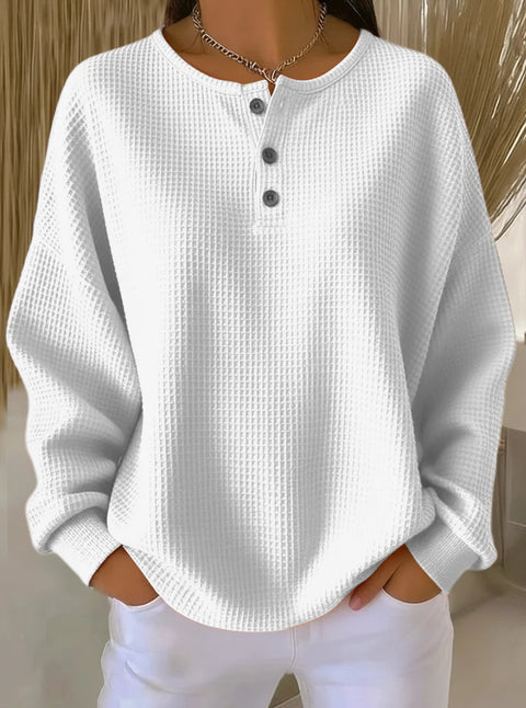 Crew neck waffle solid color pullover loose top FF303285
