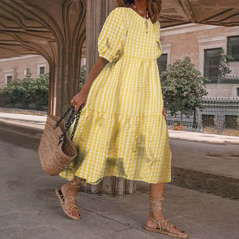 Robe ample décontractée à carreaux et manches longues m301460 