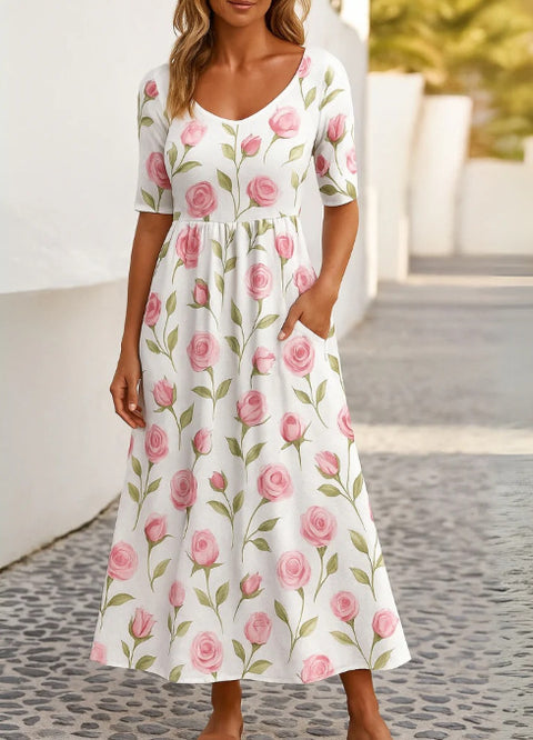 Loose fashion premium V-neck print dress m302742