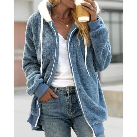 Neue Herbst- und Winterjacke mit lockerem Plüschreißverschluss und Kapuze m300464 