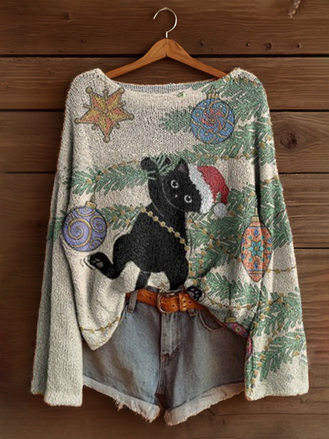 Vacation print casual cape top crew neck knitted sweater m302130