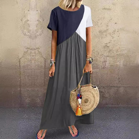 Neues geometrisches Kontrastfarben-Spleißenkleid, Sommer-Strandkleid m301345 