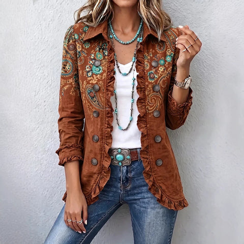Women's fashion long-sleeved ruffle leaf open button cardigan FF303384 03