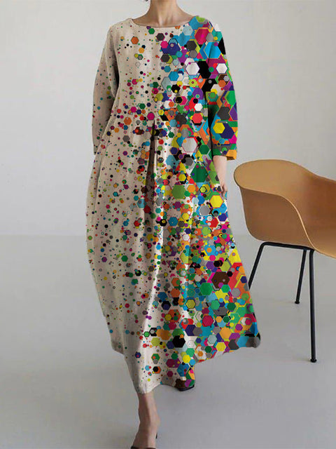 Loose crew neck fashion high-end long-sleeved printed dress m301054