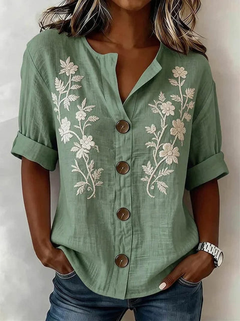 V-neck shirt long-sleeved printed button-down women's shirt m302710