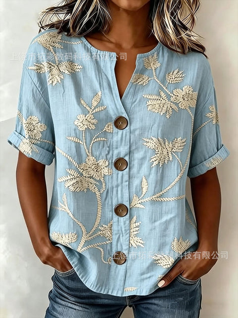 V-neck shirt long-sleeved printed button-down women's shirt m302710