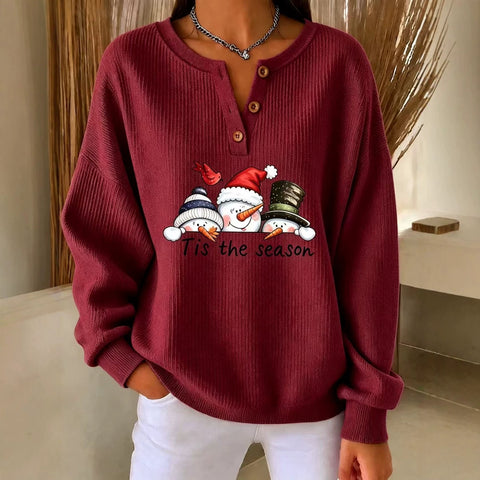 Christmas snowman carrot nose print women's button sweater FF303494